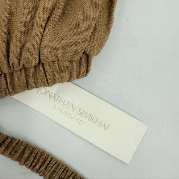 Jonathan Simkhai Clay Washed Linen Ruched Crop Top in Topaz Size S - Picture 9 of 10